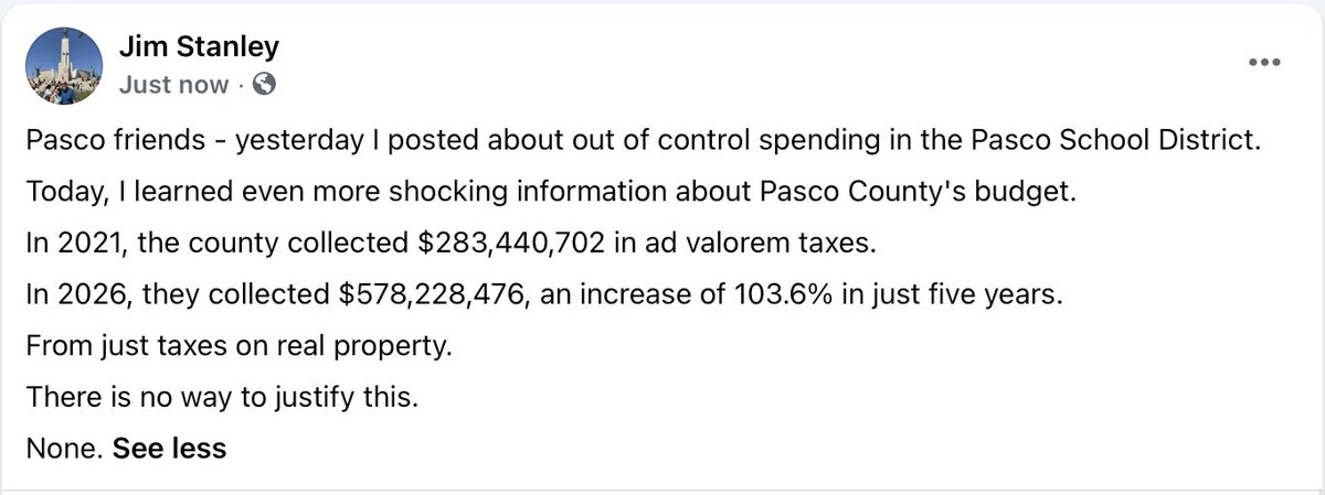 LibertyWatch01's tweet photo. @PascoCountyPIO is collecting more than double in property taxes than they did just five years ago. https://t.co/TOjmdRPRfD