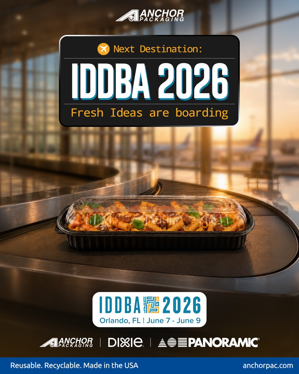 AnchorPackaging's tweet photo. Join Anchor Packaging, Panoramic and Dixie at IDDBA 2026 as we explore smarter ways to merchandise, package and grow.

📍 Orlando, FL
📅 June 7–9

#IDDBA2026 #AnchorPackaging #RetailPackaging #PreparedFoods #Deli #Bakery #FoodRetail #Merchandising #PackagingInnovation https://t.co/vxGooG1gFS