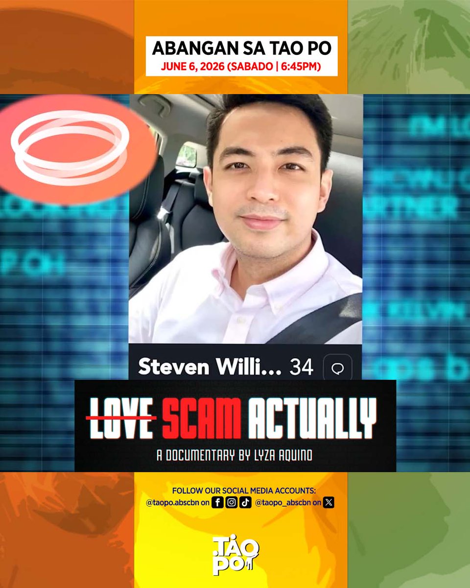 ibanglevelto's tweet photo. Sa ilang minuto na lamang, mapapanood na ang 'Love Scam Actually' documentary ni Lyza Aquino tungkol sa paggamit ng mga scammer sa identity ni Migs Bustos para sa isang love scam.

Abangan sa #TaoPo ngayong SABADO, 6:45PM sa ABS-CBN sa Kapamilya Channel, AllTV2, A2Z https://t.co/3b2wbG2dxJ