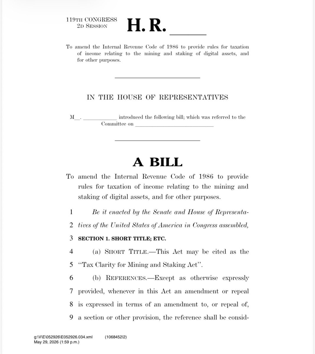 EleanorTerrett's tweet photo. 🚨SCOOP: The House Ways and Means Committee is circulating a package of SEVEN digital asset tax discussion drafts that would overhaul how crypto is taxed in the U.S.

The bills tackle everything from stablecoin transactions, mining and staking, crypto lending and wash sale rules to charitable donations and a voluntary disclosure program for taxpayers with past digital asset reporting issues.

The move effectively breaks apart the broader Miller-Horsford Digital Asset PARITY Act, as well as similar legislation introduced last year by @SenLummis, into a series of standalone proposals.

The drafts will likely feature prominently at Tuesday’s scheduled Ways and Means hearing on crypto taxation.