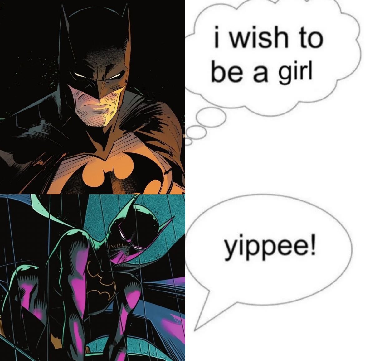 PedroSwamp's tweet photo. Gotham é uma cidade tão woke que a primeira coisa que eles pensaram quando viram a Cassie foi que o Batman transicionou

quero morar lá https://t.co/6mLFO1NyUt