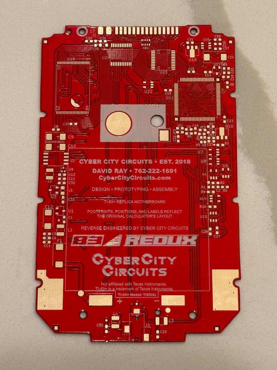 MakeAugusta's tweet photo. Fire Alert: Got new business cards made with 0.8mm FR4 with an ENIG gold finish and white silkscreen on red solder mask. Hott. 🥵 https://t.co/xX9pEUOsQs
