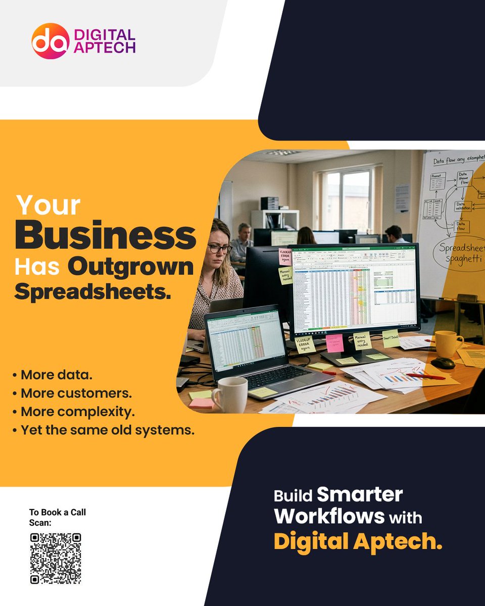 DigitalApTech's tweet photo. Your business has grown—has your technology? Digital Aptech delivers custom software, automation, and digital solutions to boost efficiency and support long-term growth.
#DigitalAptech #BusinessGrowth #Automation #CustomSoftware #DigitalTransformation #Optimization #TechSolutions https://t.co/s5V45izlZq