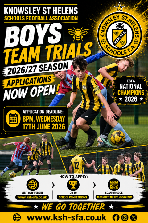 KSH_SFA's tweet photo. 🚨📷 KSH BOYS TRIAL APPLICATIONS ARE NOW OPEN FOR 2026/27 SEASON FOR YEARS 7 - 10 📷📷 
See Details Below &amp; visit https://t.co/hVPG8Aq4li

PLEASE RT and share with any primary schools in the boroughs

@sthelenscouncil @sthelensstar @Knowsley_Leader @KnowsleyCouncil https://t.co/yMfLTuqWCm