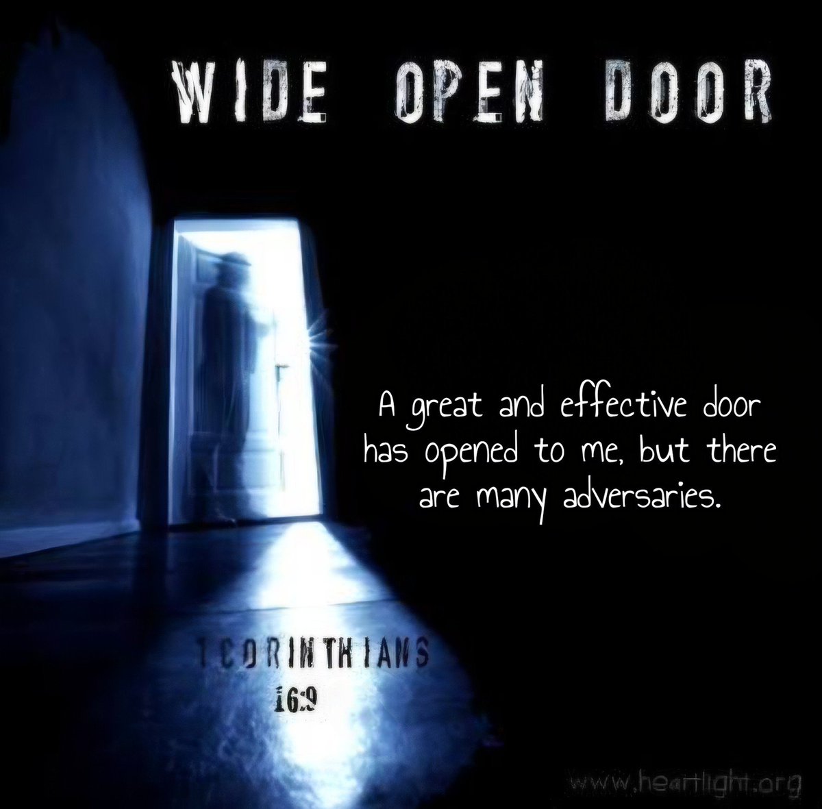 DennisaKreiss's tweet photo. A great and effective door has opened to me, but there are many adversaries. 1 Corinthians 16:9 https://t.co/8A8jCW0sDv