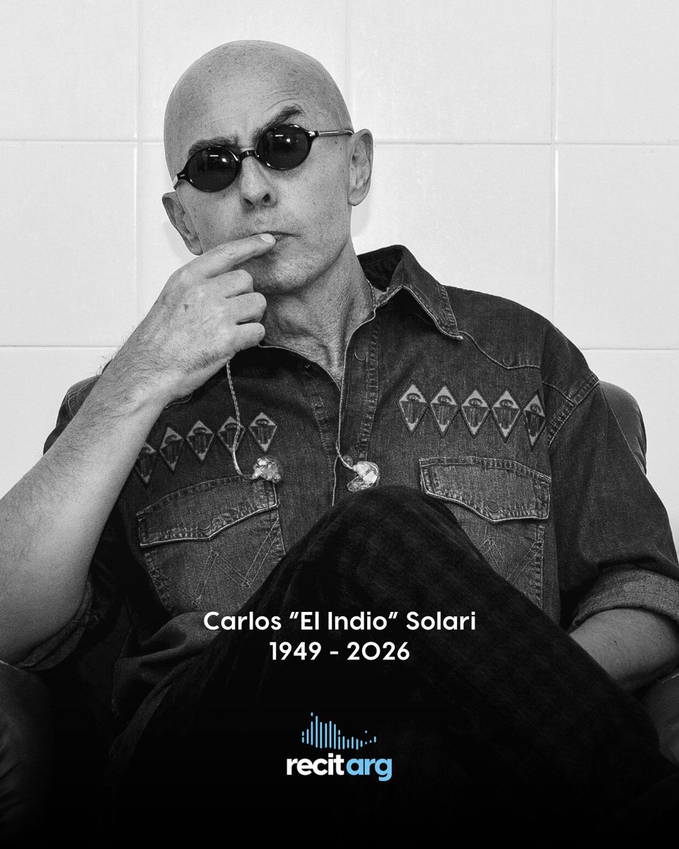 RecitArg's tweet photo. Carlos "El Indio" Solari 1949-2026

El líder de Patricio Rey y sus Redonditos de Ricota y una de las figuras más importantes de nuestra música falleció hoy, a sus 77 años, en su casa en Parque Leloir.

🖤 https://t.co/6RakxSFo0R