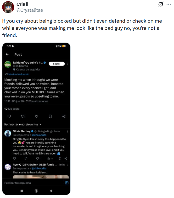 gxlddustwxmann's tweet photo. actually wild to watch someone attack people who did nothing but support them. imagine attacking kaitlynn, one of the sweetest people i have ever met, and saying that shit with your full chest. could NEVER be me. 

being hurt doesn't give you a free pass to rewrite history. many of us checked in, showed up, cheered you on, and wanted the best for you. publicly throwing those people under the bus afterward is unacceptable.

kindness isn't something you get to erase when it's convenient.