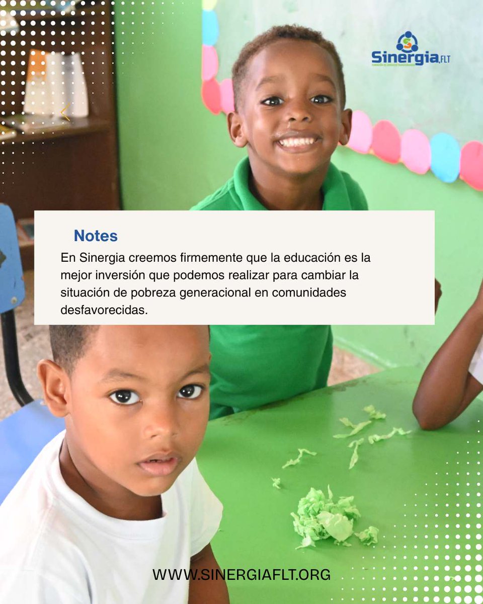 sinergiaflt's tweet photo. En Sinergia, creemos firmemente que la educación es la inversión más valiosa que podemos realizar para cambiar la realidad de la pobreza generacional en comunidades desfavorecidas.
https://t.co/aMHuBOntP5
#Sinergiaflt #Educación #Dominicana https://t.co/jMew36p3rY