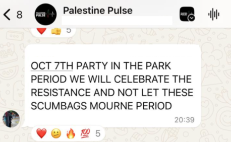uprising_1's tweet photo. For all their talk of a genocide in Gaza October 7th is a day to "celebrate the resistance" in the Palestine Pulse WhatsApp group. https://t.co/WLlwZB1KIQ