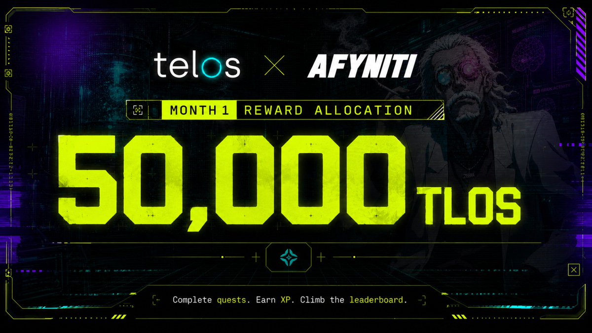 HelloTelos's tweet photo. Telos is the Ghost Layer. 

A new Telos campaign is now live on @Afyniti_, with 50,000 TLOS allocated for campaign rewards.
 
Complete missions. 
Earn XP. 
Justify your claim! 

Enter now: https://t.co/sKriZUhRJq https://t.co/mHS2lizBfh