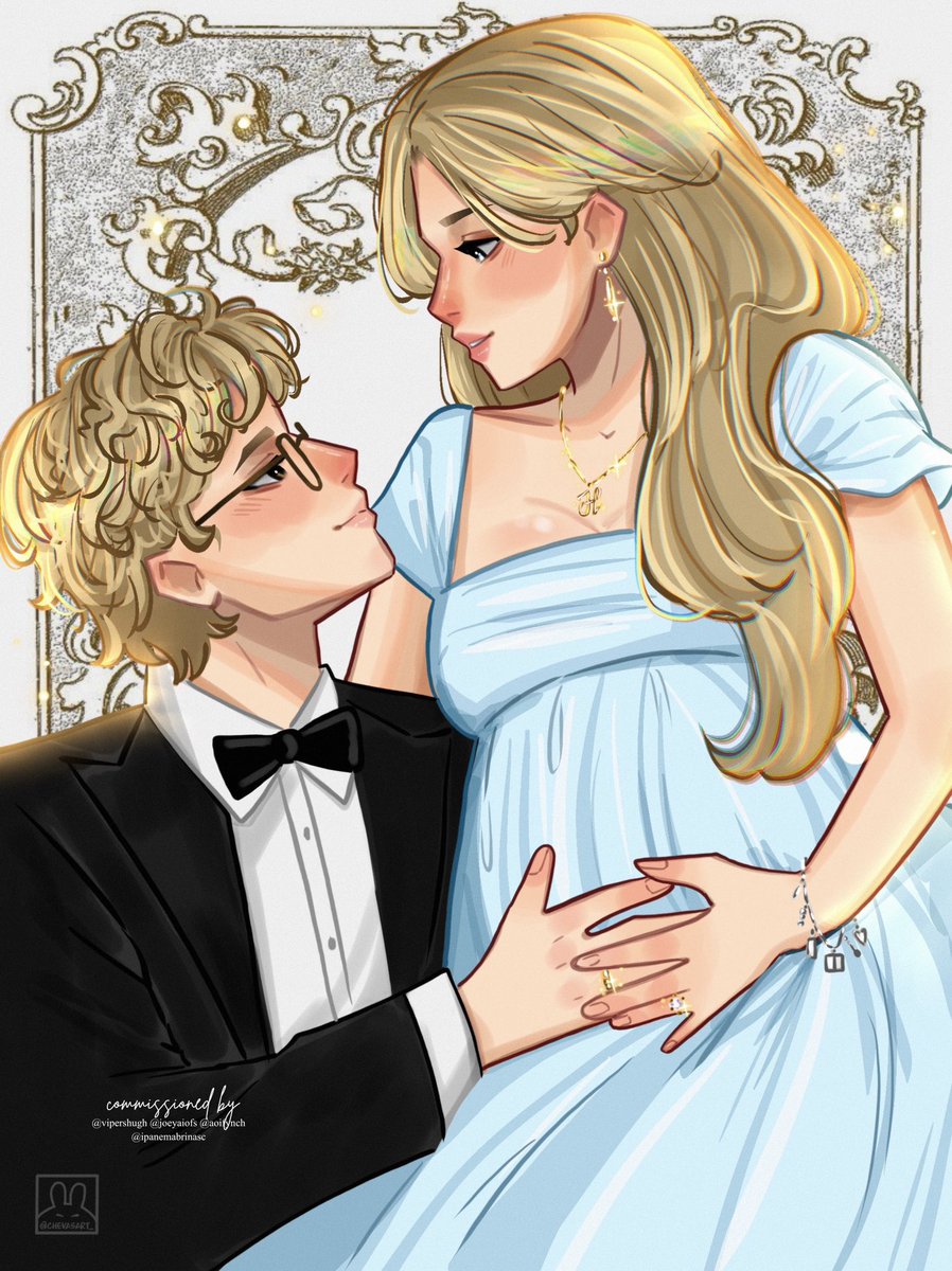 vipershugh's tweet photo. #lizzieweek2026 day 3 | relationships 

From there, Hugh would take on the role of provider, while I concentrated on writing my first novel.
While I wasn’t privy to when Hugh would ask me to marry him, we both agreed to have the first of two children before thirty.

lizzie young and hugh biggs waiting for their twins 𝜗ৎ

art by @chevasart_
comm by @vipershugh @aoifynch @joeyaiofs @ipanemabrinasc