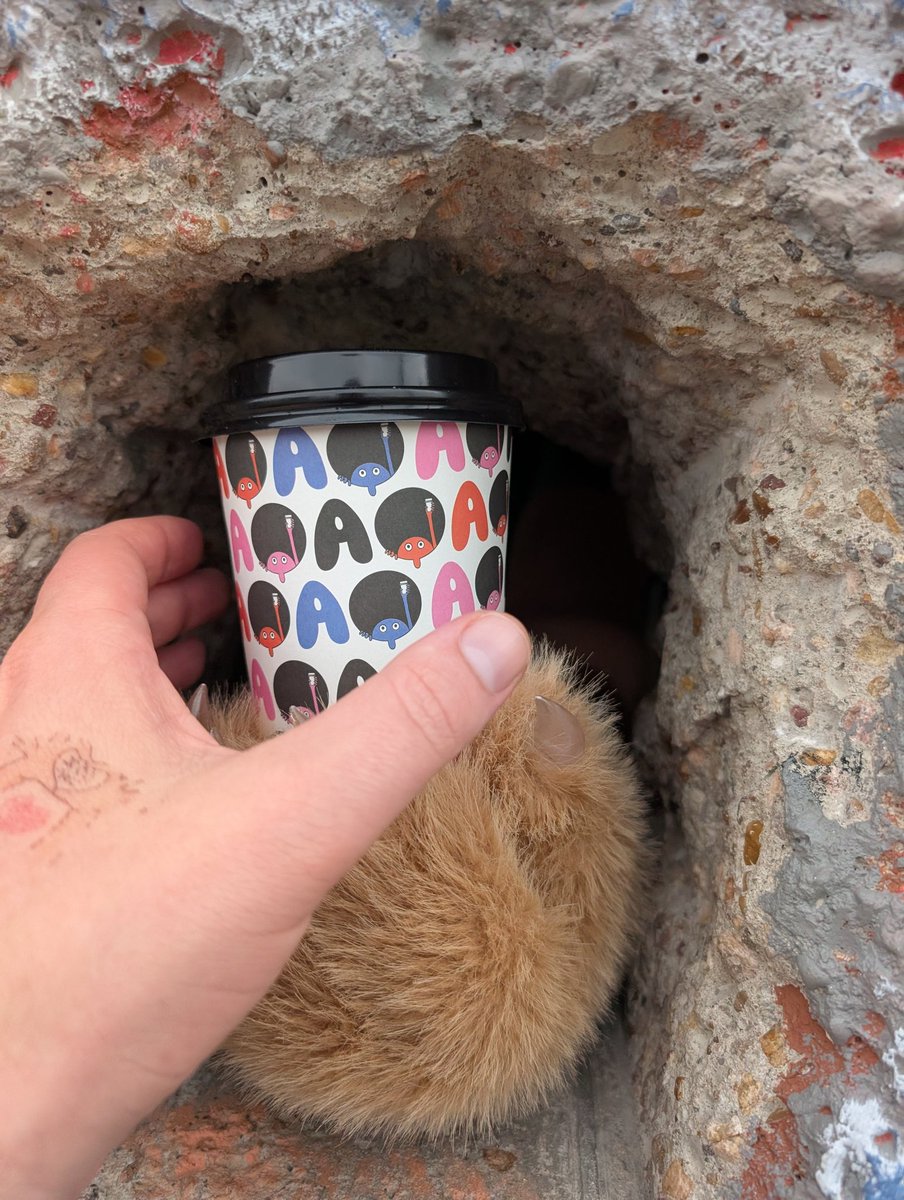 TimTheSloth's tweet photo. Austin may not have any frontier AI labs, but it does have a place where you can have coffee delivered to you by a fuzzy hand reaching through a hole in a cement wall. https://t.co/PzM7RHKF40