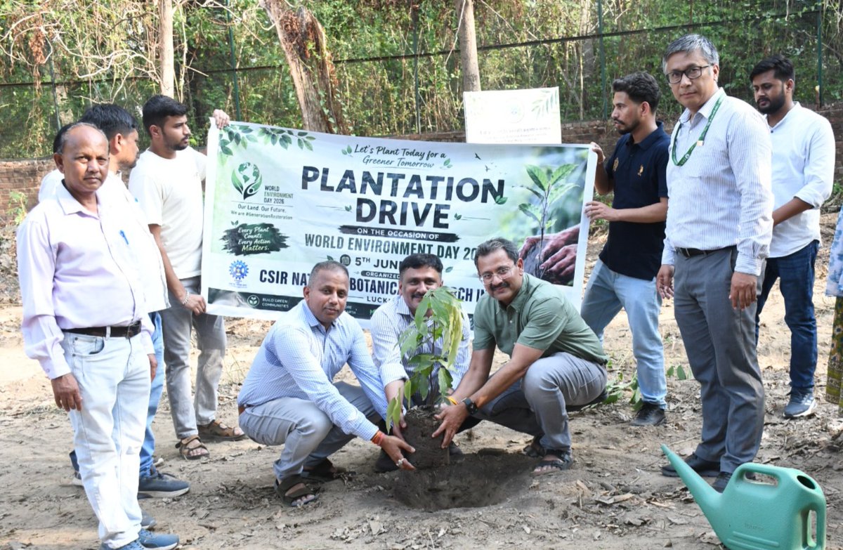 csirnbrilko's tweet photo. 🌱 World Environment Day 2026 | Plantation Drive at CSIR-NBRI, Lucknow 🌱

On the occasion of World Environment Day 2026, a plantation drive was organized at the Botanic Garden of CSIR–National Botanical Research Institute (CSIR-NBRI), Lucknow. Scientists, staff members, research scholars, students, and other employees enthusiastically participated in the initiative and planted saplings of six native tree species, reinforcing their commitment to environmental sustainability and biodiversity conservation.

🌿 Together, we nurture nature—one tree at a time for a greener, healthier, and more sustainable future.

#WorldEnvironmentDay2026 #PlantationDrive #CSIRNBRI #Lucknow #EnvironmentalSustainability #BiodiversityConservation #GoGreen #GreenFuture #NatureForLife #CSIR #WorldEnvironmentDay #EcoFriendlyIndia

@akshasany @DrJitendraSingh @CSIR_IND @CSIR_NIScPR