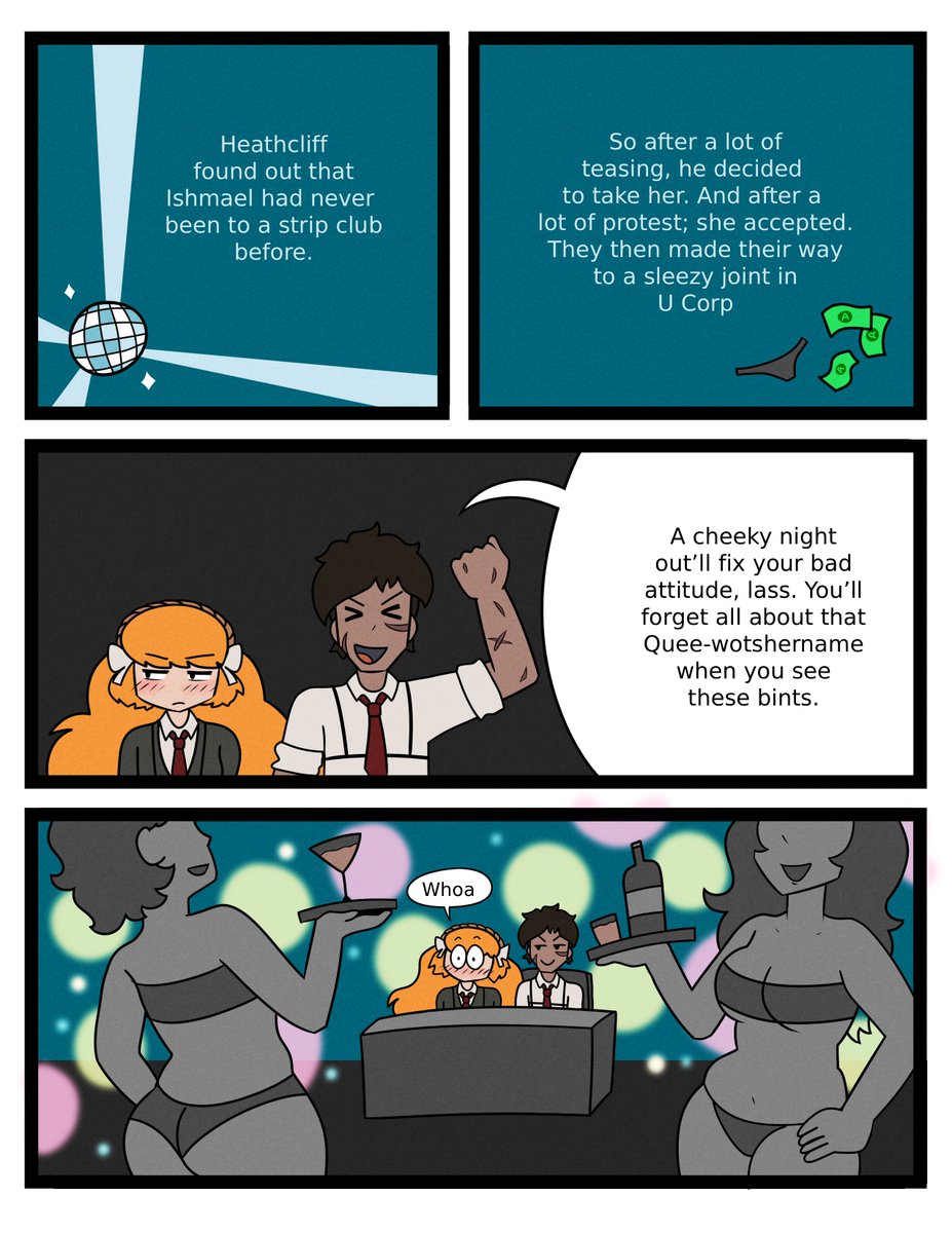luckynumbersLCB's tweet photo. Ishmael and Heathcliff go to a strip club #limbuscompany https://t.co/a2hswHJbez