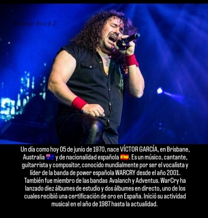 RodrigoBlackZ's tweet photo. HOY EN LA MÚSICA 🎶.
Un día como hoy 05 de junio de 1970.
Nace : VÍCTOR GARCÍA (Warcry), en Brisbane, Australia 🇦🇺 y de nacionalidad española 🇪🇸.
@Bel29553222 @mercyaguirre201 @Suzieleapsat69 @BernyGodoy1 @pxcarreraf @RosangelGAular @moi70carper @White66Walter @Lalo_Hammett  🇪🇨 https://t.co/lXHqHbyBlE