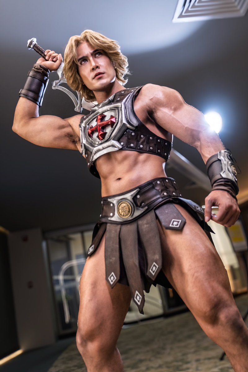 PrinceDeGzmn's tweet photo. Cosplaying He-Man from the live action Masters of the Universe now showing in cinemas! Our cinema tour continues tomorrow! @mastersmovie SM North EDSA cinema 3PM | Trinoma Cinema 6pm #MastersoftheUniverse https://t.co/Yzhhn6i1X3