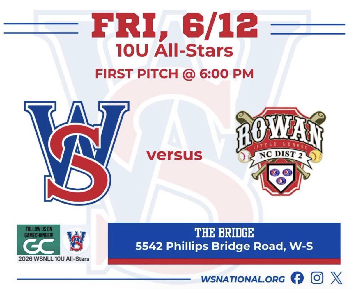 WSNational's tweet photo. Game #1 for the 10U has been announced for next Friday at The Bridge. 

Come out to support the home team "Defend the Bridge" under the lights next Friday! https://t.co/Mg6OHgai50