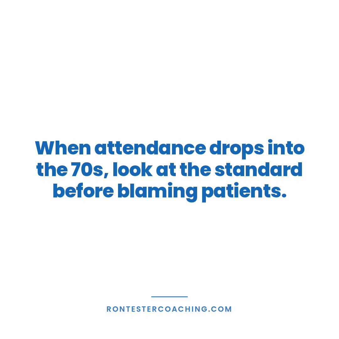 rontester's tweet photo. A clinic with an attendance policy nobody protects does not have a real policy.

It has paperwork.

When arrival rate drops into the 70s, the owner has to look at the standard before blaming the patients. https://t.co/lNZNYvpJwh
