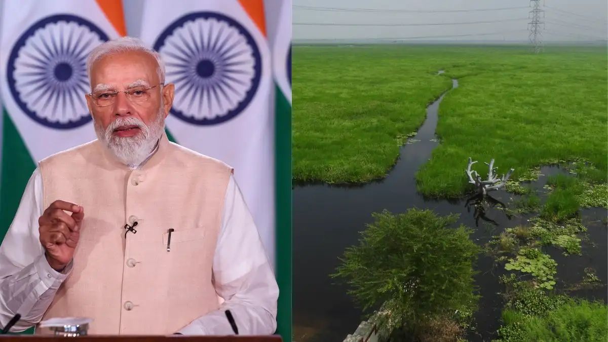 IndianTechGuide's tweet photo. 🚨 PM Modi announces Surha Tal in Uttar Pradesh as India's 100th Ramsar site. https://t.co/jwbQU3p9LO