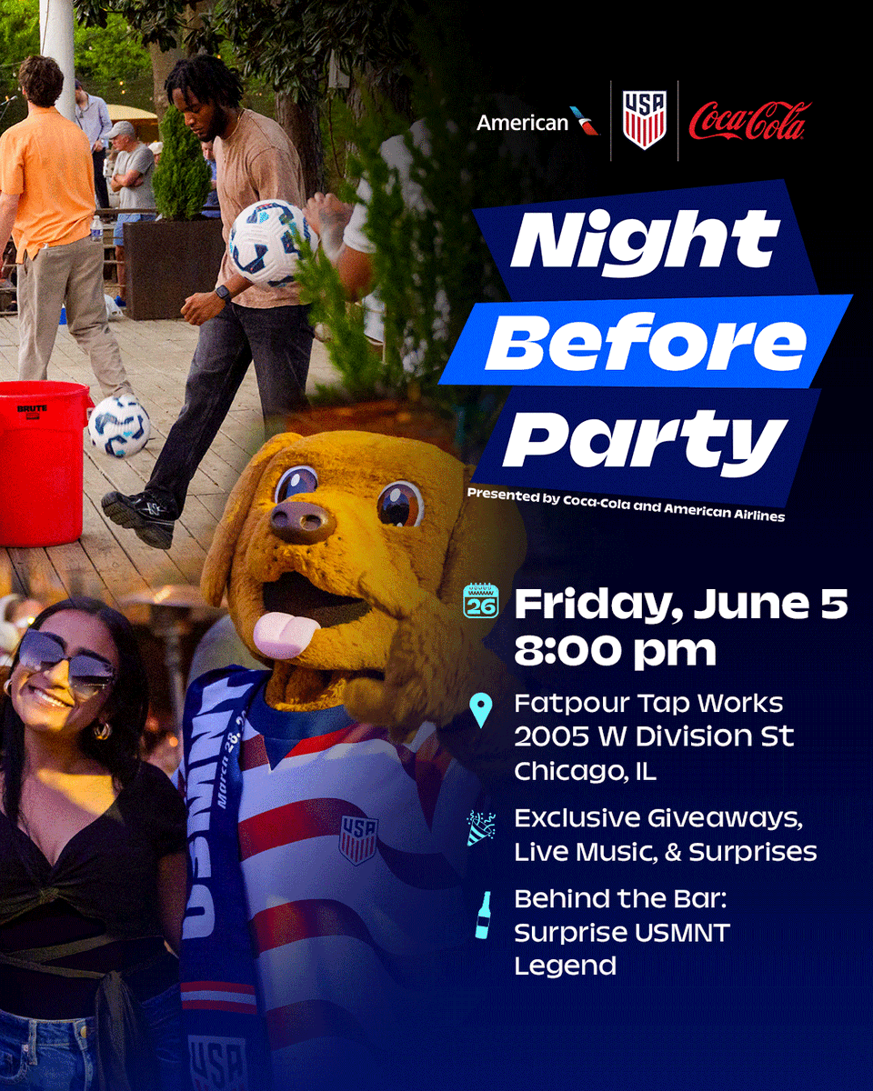 ussoccer's tweet photo. TONIGHT! 

Come by Fatpour Tap Works tonight for our @USMNT Night Before Party presented by @CocaCola and @AmericanAir https://t.co/2AmnOkojwQ