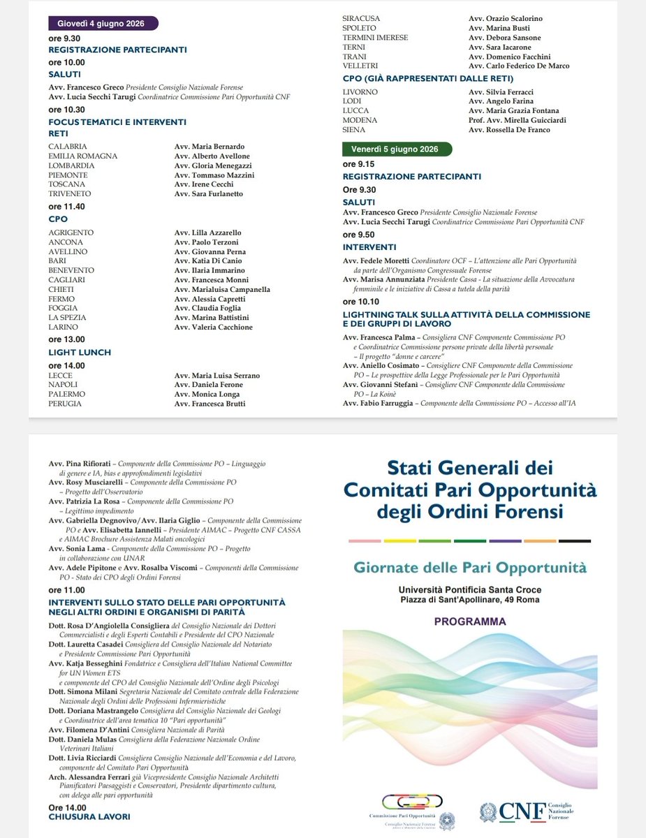 EIannelli's tweet photo. Pari opportunità: un diritto che deve proteggere la salute, superare la malattia e difendere la dignità della professione
Oggi Stati generali dei CPO Ordini Forensi #CNF per parlare dei diritti degli Avvocati malati oncologici  brochure @aimac_it, Cnf e CF
https://t.co/zdy9GtNlgm https://t.co/RYa30wQ2RO
