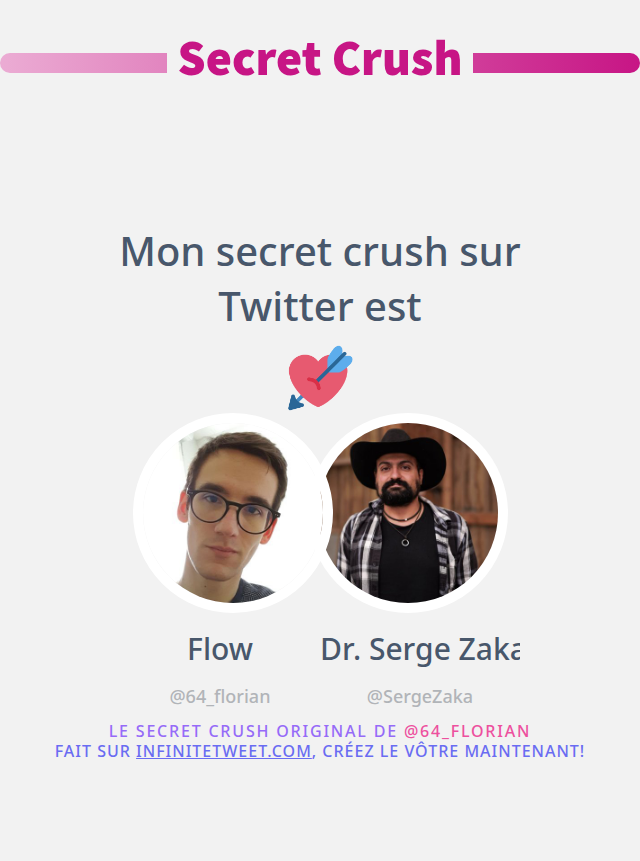 64_florian's tweet photo. Mon secret crush sur Twitter est @SergeZaka

➡️ https://t.co/cMSDI44zqd https://t.co/HECKkCf652
