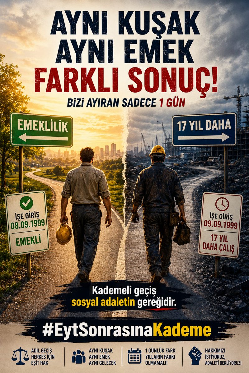 sinanibrisim's tweet photo. Emeklilik bir lütuf değil, yıllarca ödenen primlerin karşılığıdır.

Milyonlarca emekçi hakkını istiyor, ayrıcalık değil.

@EmekDerResmi
@ETTDER1999
@KademeFed

#EytSonrasınaKademe https://t.co/EMEp0xzXK2