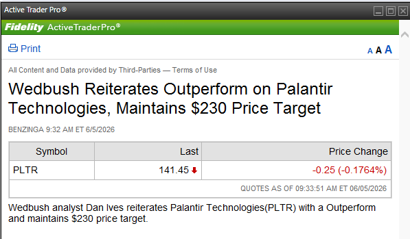 EBITDAddies's tweet photo. $PLTR - Wedbush Reiterates Outperform on Palantir Technologies, Maintains $230 Price  Target https://t.co/pkfIEgMJh6
