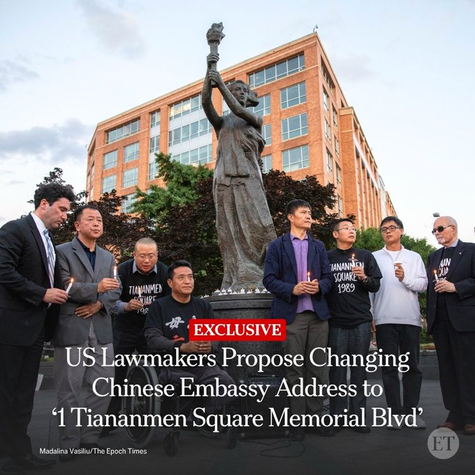 Unveiled_ChinaX's tweet photo. The Chinese Embassy in Washington, D.C. is about to get a new mailing address it absolutely despises.

U.S. Senator Rick Scott and Rep. Andy Ogles introduced the Tiananmen Square Memorial Act on the 37th anniversary of the 1989 crackdown. The bill aims to officially rename the street directly in front of the Chinese Embassy to Tiananmen Square Memorial Boulevard.

If passed, Beijing will be forced to use the address 1 Tiananmen Square Memorial Boulevard on all official mail and correspondence. It serves as a permanent, un-erasable rebuke of the CCP right on its own American doorstep.

This diplomatic tactic has clear precedent. The U.S. executed an identical move in 2022 by renaming the street outside the Saudi Embassy after Jamal Khashoggi.

#TiananmenSquare #USPolitics #China #Diplomacy #WashingtonDC
