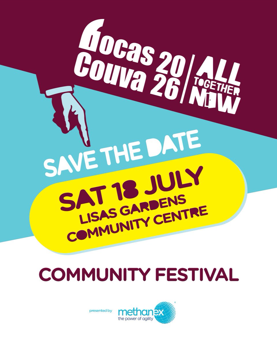 bocaslitfest's tweet photo. 1/3 We are thrilled to announce the date of Bocas Couva 2026, the first in a series of four one-day community literary and cultural festivals across T&T, presented by Methanex Trinidad, and open to all! .../2
#bocascouva2026 #alltogethernow @868methanex https://t.co/TvTyGQVqgR