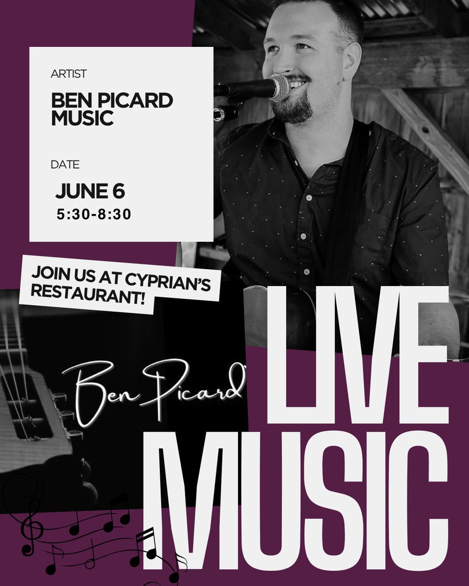 GolfKeyes's tweet photo. Kick off your weekend with two incredible live performances:
Ben Picard Music, Saturday, June 6 | 5:30–8:30 PM
Ryan Hood Entertainment, Sunday, June 7 | 2:00–5:00 PM
Check out the Summer Music Series here: https://t.co/TylCcV5x2W
#SupportLocalMusic #TheChoiceIsCyprian https://t.co/JfV2aPb2gL