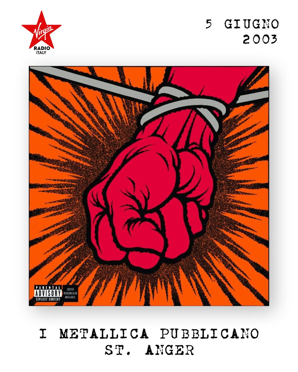 VirginRadioIT's tweet photo. 5 giugno 2003
I @Metallica pubblicano l'album St. Anger 🔴 Scopri la storia delle registrazioni: https://t.co/y1L7vTY98l

#Metallica #StAnger #StayRock #VirginRadio #StyleRock https://t.co/NGx6gPslnB