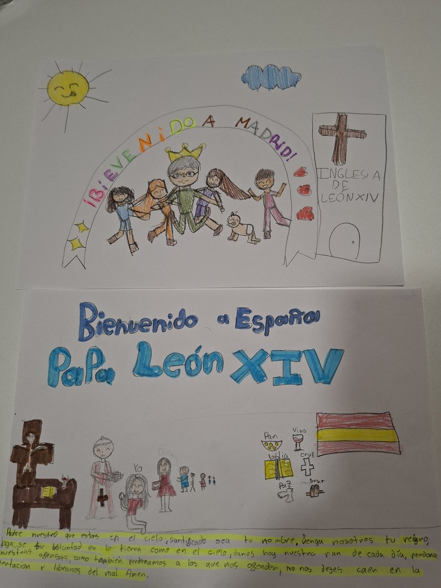 MInmaculadaMoga's tweet photo. Los alumnos del colegio han dibujado con mucha ilusión al Papa León XIV, como bienvenida a su visita. 
@MInmaculadaMoga 
@dee_archimadrid 
#ColesDioc https://t.co/ZLxPhr8mtT