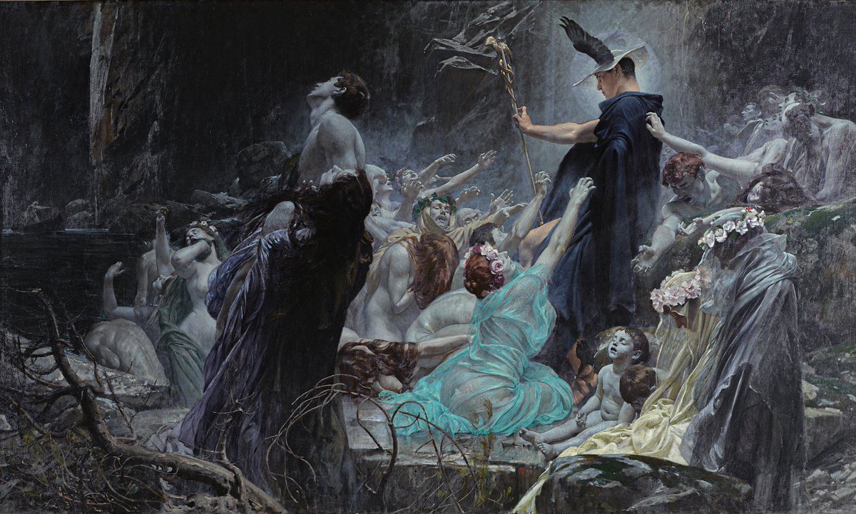 ServingArt's tweet photo. Souls on the Banks of the Acheron, (1898)  — by Adolf Hirémy-Hirschl. https://t.co/MfvQi4yMGh