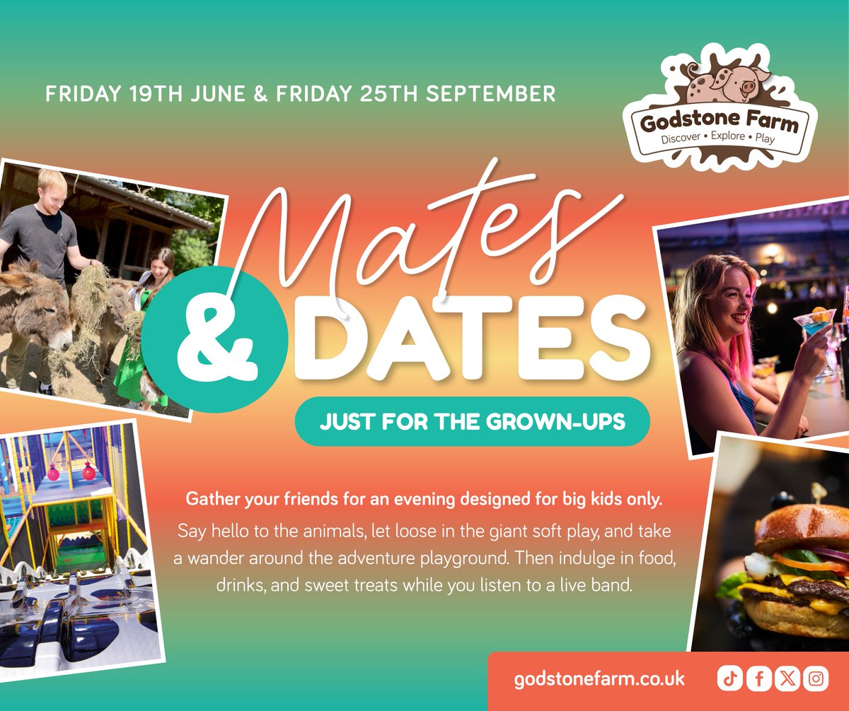 surreyfa's tweet photo. On Friday 19th June 2026, our brilliant partner @GodstoneFarmUK are opening their gates for something a little different…No buggies. No bedtimes. No “Muuuum!”

Just a joyful, laughter-filled evening designed purely for grown-ups.

Get involved https://t.co/g4yd3igStj https://t.co/Md0HqYH2YO