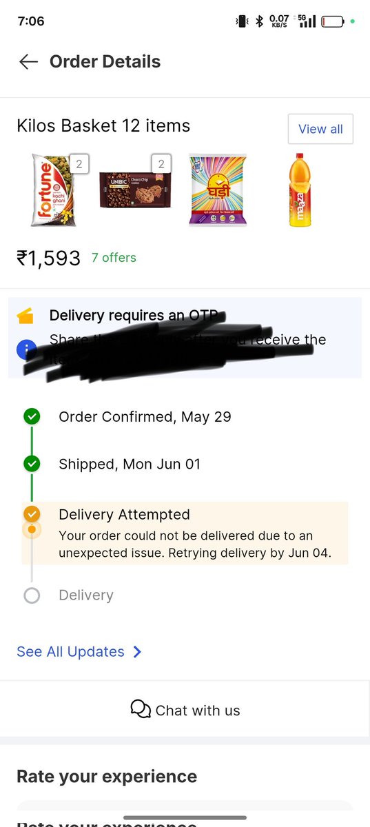 tiwarijeehai's tweet photo. This is the service of flipkart, Taking weeks but can't be able to deliver the grocery parcel. No accountability from the costumer service. Every time they promised but result in cancellation of the order. Two order and third is also delayed.@_Kalyan_K @Flipkart @flipkartsupport https://t.co/KzxNF0MNIl