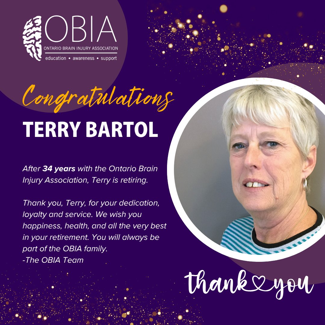 OntarioBIA's tweet photo. After 34 years with OBIA, Terry is retiring. 🎉Her loyalty, hard work, knowledge, and commitment to OBIA have been truly appreciated, and she will be greatly missed by all 💜Please send your well wishes and/or photos to: congratulationsterry@obia.on.ca https://t.co/X6KNt7GYX7