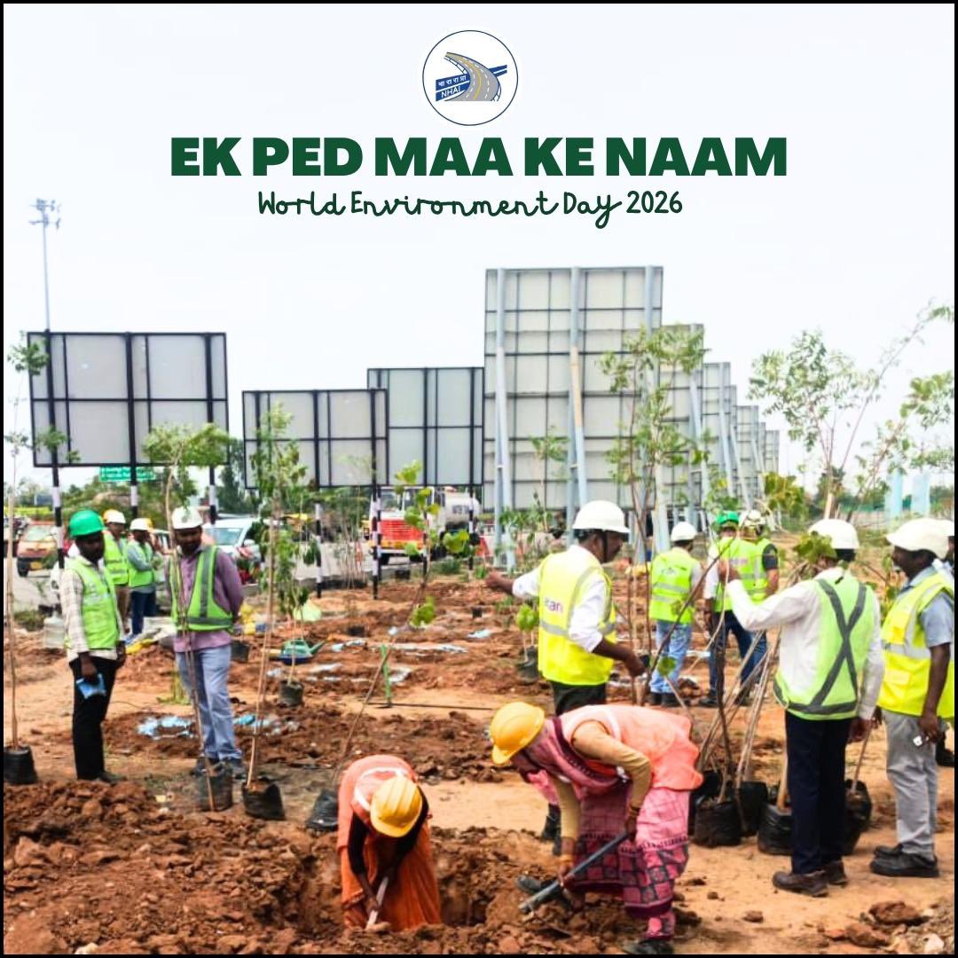 nhairohyd's tweet photo. (1/6) On World Environment Day, 2026, NHAI carried out plantation drives under the initiative ‘Ek Ped Maa Ke Naam’ across various National Highway stretches in Telangana, reaffirming its commitment to building greener, sustainable highways. https://t.co/nKMb6zhfCX