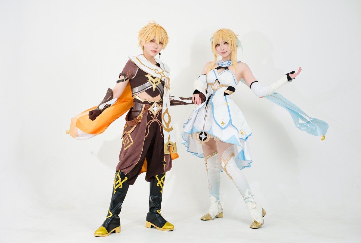 pm000's tweet photo. Cos＊

　双子の旅人💫💫

#Aether #Lumine #cosmtk https://t.co/B7NA6UShEr