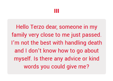 unholythird's tweet photo. I am very sorry to hear that, amore mio. Do not pressure yourself, sì? Grief is not something you win against. Do not rush yourself away from it. Let yourself miss them. I will not tell you it gets easy quickly. But it does soften. https://t.co/S4fPIspzIh