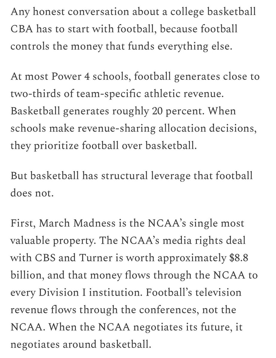 WinterSportsLaw's tweet photo. A good piece explaining why basketball should be the first college sport that looks to move to a model with a collective bargaining agreement. https://t.co/m5SXpeKq3w