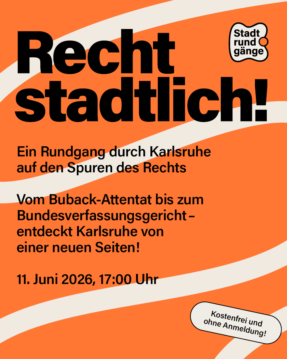 DasForumRecht's tweet photo. 👣⚖️ #Recht entdecken im Juni – in #Karlsruhe und #Leipzig!
💡 Alle Rundgänge sind kostenfrei, barrierearm konzipiert und kommen ohne Anmeldung aus – einfach vorbeikommen!
Folgt uns auf den Spuren des Rechtsstaates und entdeckt eure Stadt neu. 🤝

#LetsTalkAboutRecht https://t.co/jpY0qT8M3a