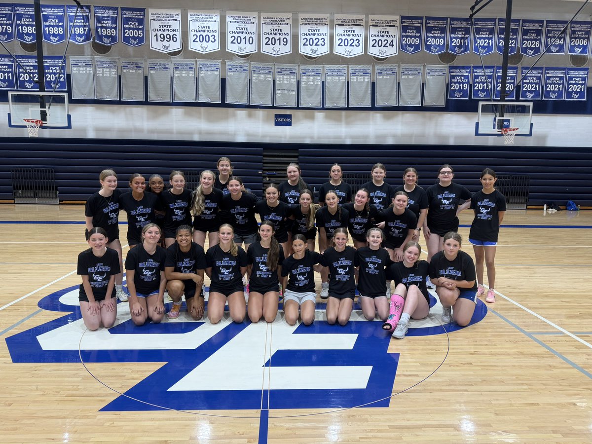GEHSgirlsbball's tweet photo. GEHS Lady Blazers basketball camp…Day 5✔️ 

These girls finished out a FULL week of Blazers Basketball!!! Learning took place &amp; the girls built relationships! We’re so proud of their commitment &amp; focus on development!!! Go Blazers!!! 

Focused…Determined…Dedicated… 🤘🏀💙 https://t.co/rK95xrpZV9