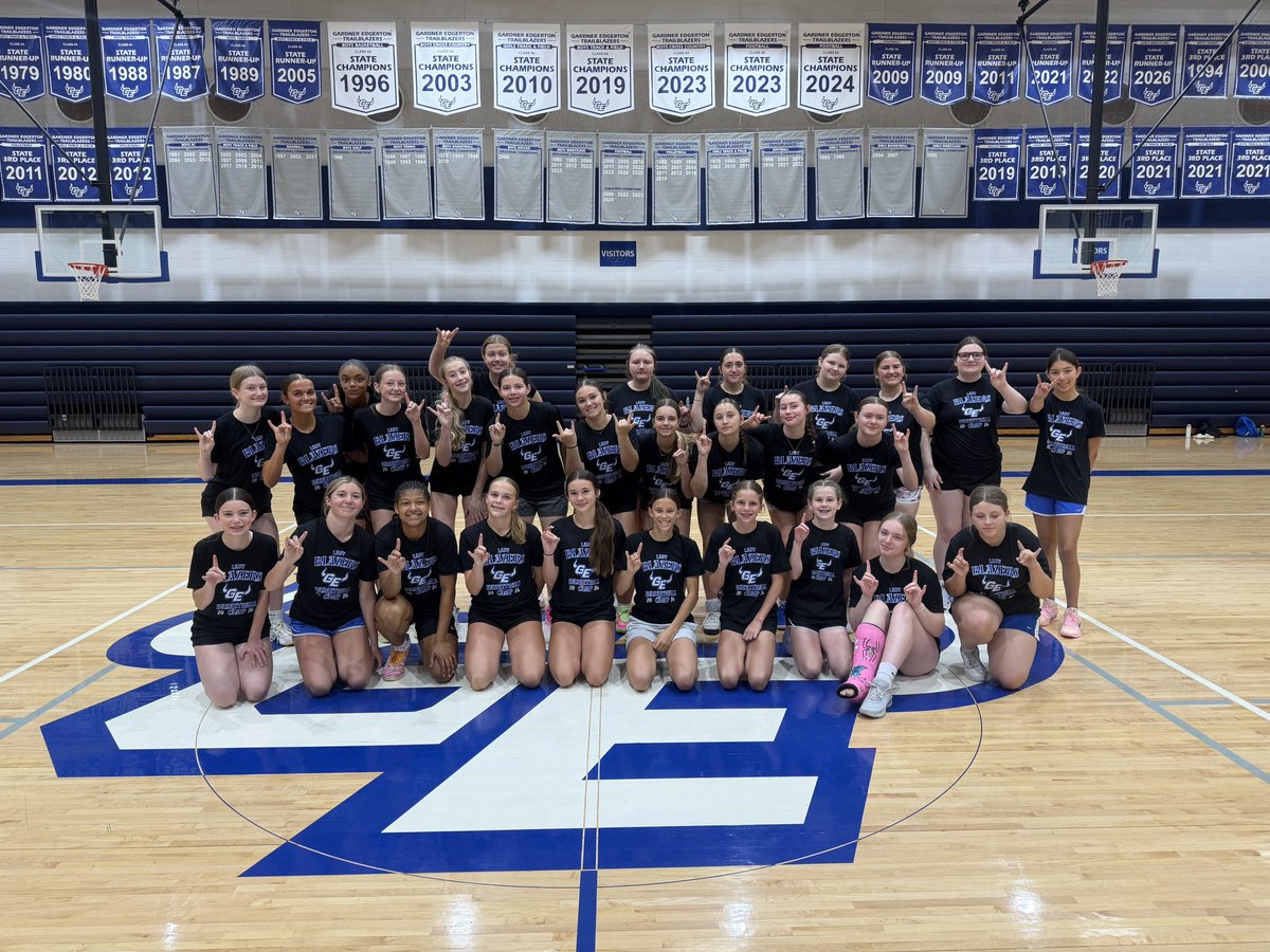 GEHSgirlsbball's tweet photo. GEHS Lady Blazers basketball camp…Day 5✔️ 

These girls finished out a FULL week of Blazers Basketball!!! Learning took place &amp; the girls built relationships! We’re so proud of their commitment &amp; focus on development!!! Go Blazers!!! 

Focused…Determined…Dedicated… 🤘🏀💙 https://t.co/rK95xrpZV9