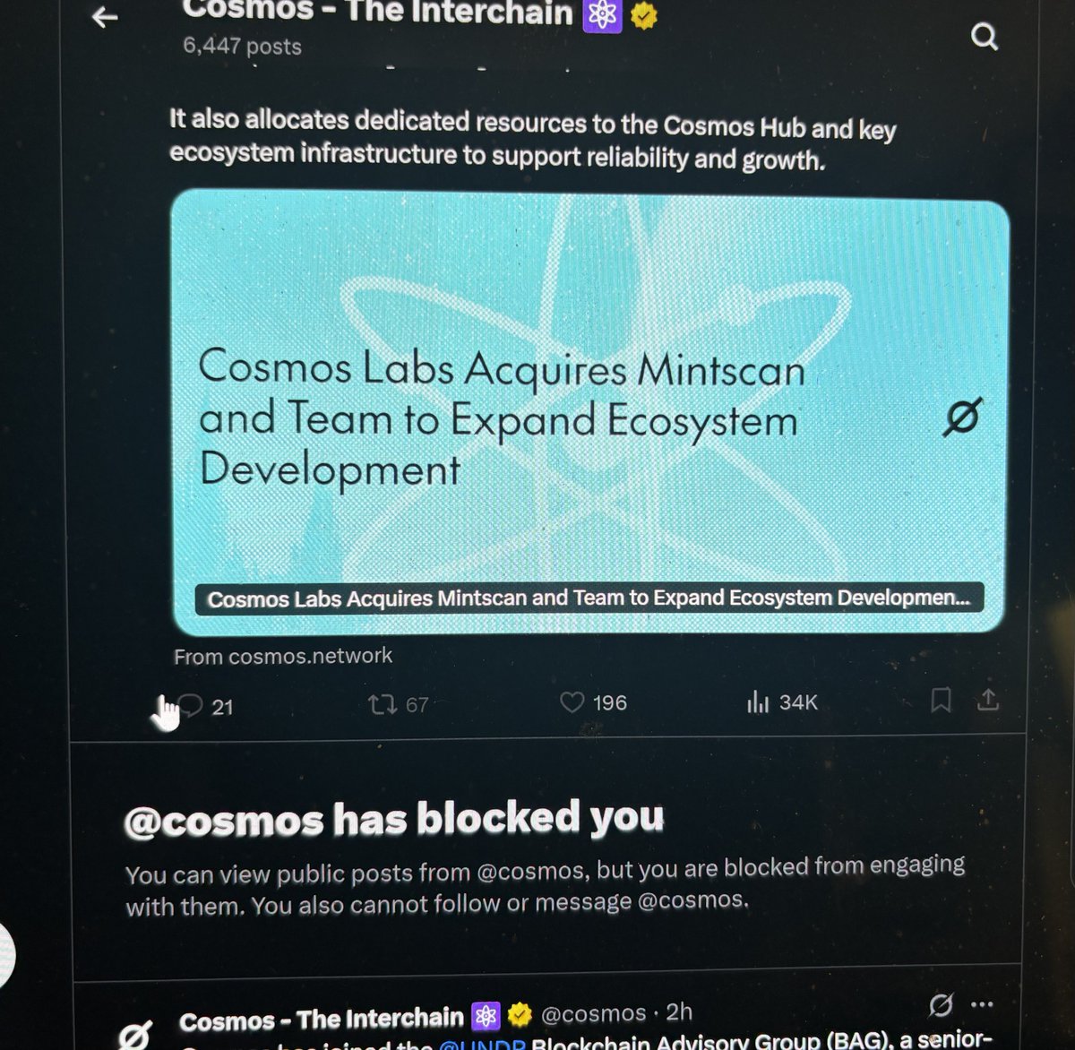 ErintheCyborg's tweet photo. The Interchain doesn’t like when I ask basic questions like how much did $Atom holders pay for the acquisition? Standard question… https://t.co/QghTh6hO5I
