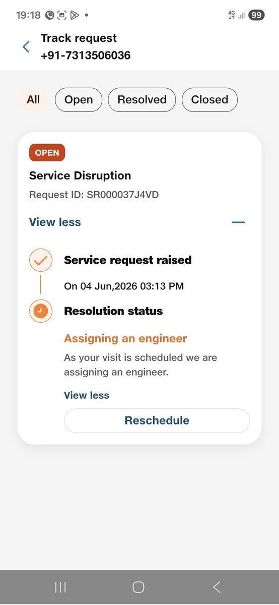 avinashkca's tweet photo. No internet connectivity since last three days. Complaint raised already yesterday but no update received &amp; no engineer visit is scheduled even after 24 hrs of complaint. Pls solve the issue. We are suffering due to non connectivity.@JioCare @reliancejio https://t.co/3ZiOTJZEEL