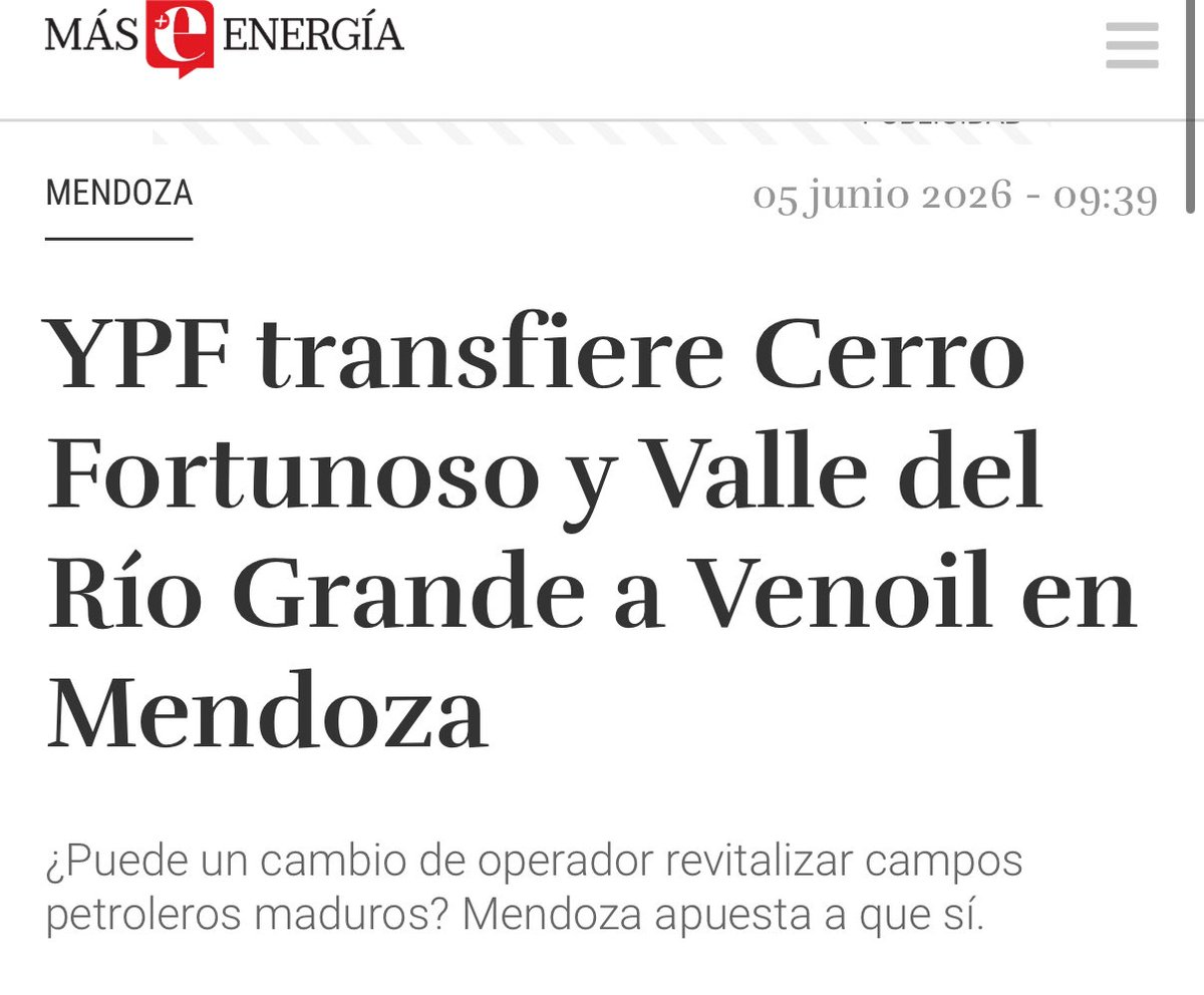 JimehLatorre's tweet photo. En Mendoza seguimos impulsando una transición ordenada y estratégica del sector energético. La cesión de estas dos áreas de YPF a Venoil forma parte de una nueva etapa para fortalecer la producción convencional con más inversión, eficiencia y desarrollo👇

https://t.co/mzGDLQMJTE https://t.co/Z1JWGlgrQK