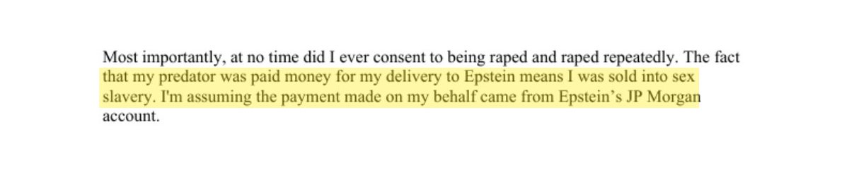 epsteinsearchin's tweet photo. At no time did I ever consent to being raped and raped repeatedly. My predator was paid money for my delivery to Epstein. I was sold into sex slavery. A survivor wrote that in her claim to the Epstein Victims Compensation Program. She named Ghislaine Maxwell. https://t.co/MC9rVhqW5t
