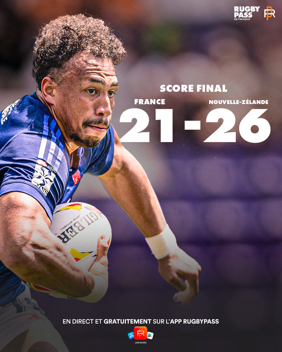 RugbyPass_FR's tweet photo. Les Bleus s'inclinent après la sirène contre la Nouvelle-Zélande pour leur premier match à Bordeaux 👀

Prochaine rencontre à 21h20 contre l'Argentine 🇦🇷

#HSBCSVNSBDX #HSBCSVNS https://t.co/fgfWSJPfXt