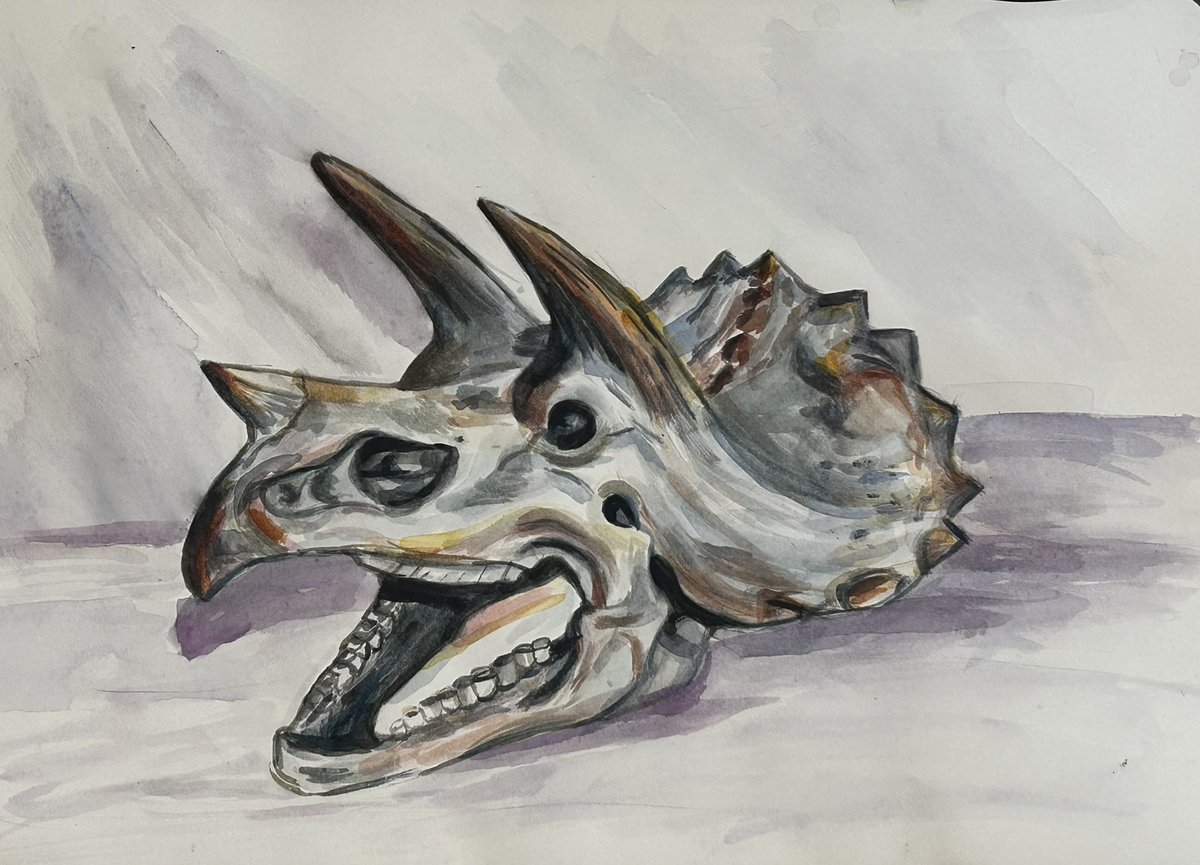 DrawingKittenn's tweet photo. Ancient giant's skull, awakened in watercolor.
Echoes from the Mesozoic era 🦖
@PrehistoriaNFT

#WatercolorPainting #DinosaurArt #art #drawing #traditionalart https://t.co/YyAqTDguQQ